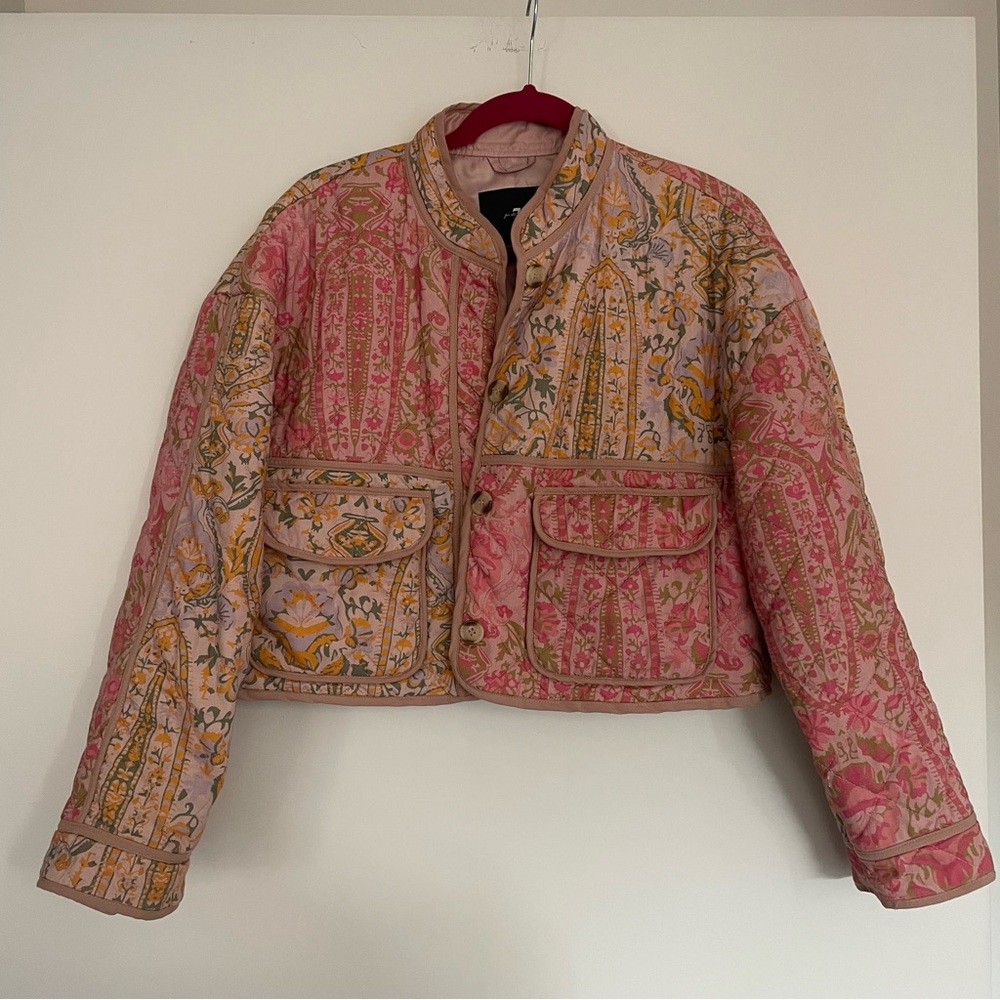 7 For All Mankind Pink and Yellow Floral Bomber Jacket